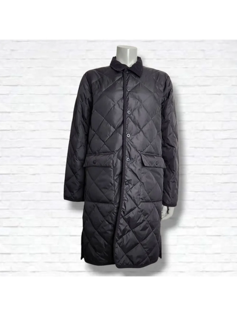 TAION City Chore Coat Black Quilted Piping Collar Long Down Coat Size S BNWT - Picture 3 of 16